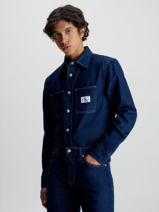 Calvin Klein Men's  Relaxed Linear Denim Shirt Denim Jacket Blue - J30J323908_BLIAP